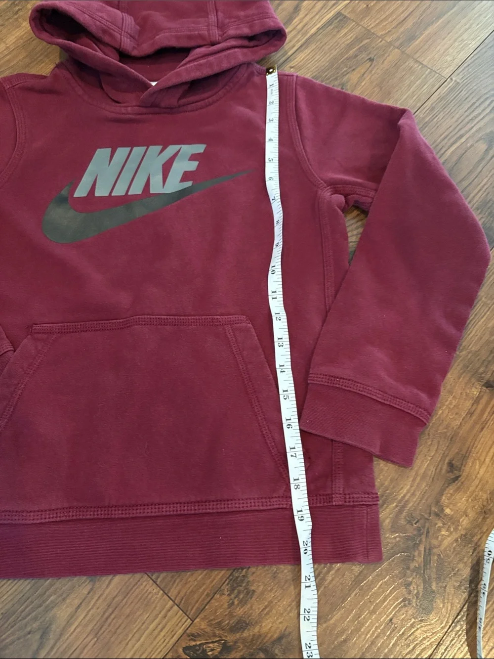 Boys Nike Burgundy Pullover Hoodie with Gray and Black Logo